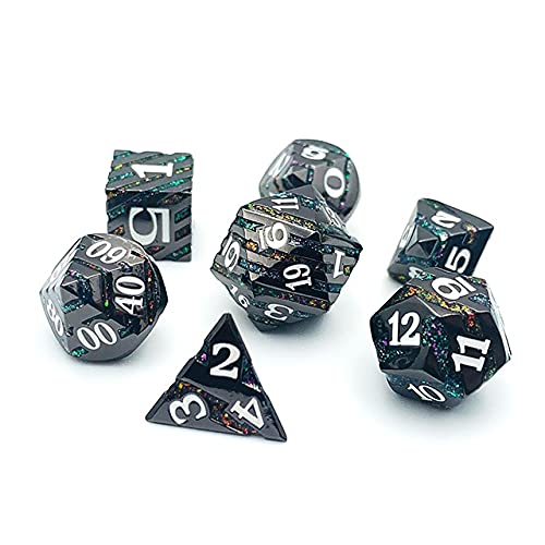 World of Dice Starfall-Serie - Pen and Paper Würfelset Metall, 7-teiliges Set, D4 bis D20, polyedrische Würfel, ideal für D&D, DSA, Cthulhu und mehr (ohne Etui, schwarzglänzend) von World of Dice