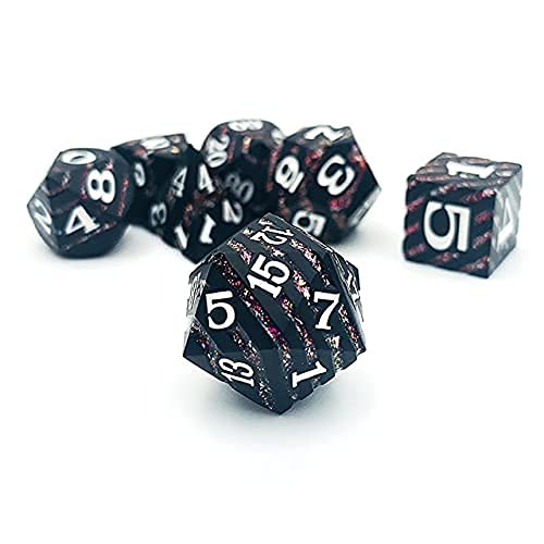 World of Dice Starfall-Serie - Pen and Paper Würfelset Metall, 7-teiliges Set, D4 bis D20, polyedrische Würfel, ideal für D&D, DSA, Cthulhu und mehr (ohne Etui, schwarzmatt) von World of Dice
