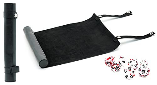 World of Dice Würfelmatte für Pen and Paper - aus Kunstleder, zum Rollen, mit Aufbewahrung für polyedrische Würfel, ideal für DND, DSA, UVM. (schwarz, Combi (mit Würfel)) von World of Dice