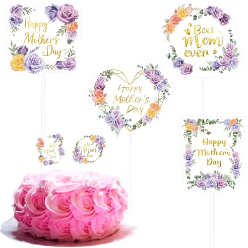 Cupcake-Topper "Happy Mother's Day", Goldfolie, Aufschrift "Best Mom Ever", violett, Blumenmuster, 24 Stück Cupcake-Topper "Happy Mother's Day", Goldfolie, Aufschrift "Best Mom Ever", violett, Blumenmuster, 24 Stück von WorldBazaar