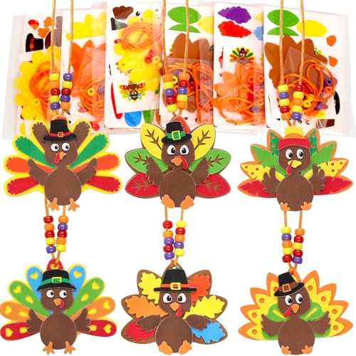 WorldBazaar Truthahn-Bastelsets für Kinder, 12 Stück, Thanksgiving-Truthahn-Halsketten-Handwerk, Großpackung, Truthahn-Kits, Thanksgiving-Party-Aktivitäten, Spiel von WorldBazaar