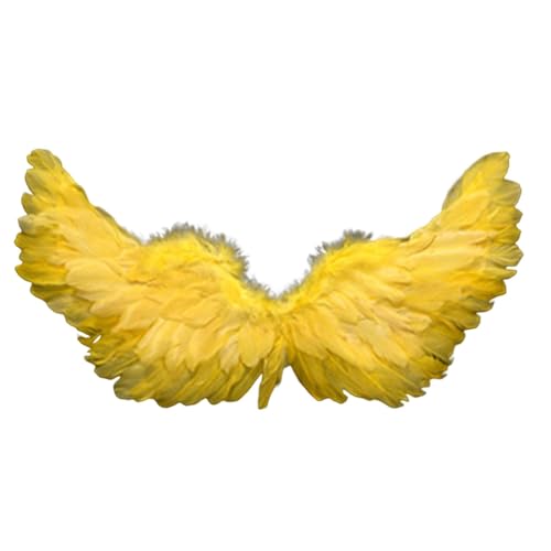 Engelsflügel, gefallene Engelsflügel, Halloween-Kostüm, Federflügel mit elastischen Bändern, helle Farbe, leicht, Kostüm, Cosplay, Flügel, Fotografie-Requisiten (gelb) von Worparsen