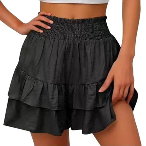 Worparsen Shorts für Frauen, hoch taillierte Shorts Schicht Rüschen breites Bein, Freizeit-Freizeitrock für Frauen, Strandskorts Schwarz XXL Worparsen Shorts für Frauen, hoch taillierte Shorts Schicht Rüschen breites Bein, Freizeit-Freizeitrock für Frauen, Strandskorts Schwarz XXL von Worparsen