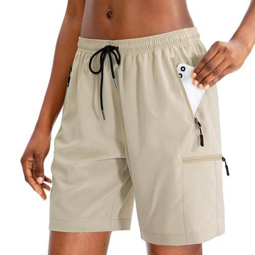 Worparsen Shorts für Frauen mit Reißverschluss in Taschen, Elastische Taille Kurze Hosen, Schelle Trockene, Locke Leichteaufende Fitnessstudio-Aktivkleidung Beige S Worparsen Shorts für Frauen mit Reißverschluss in Taschen, Elastische Taille Kurze Hosen, Schelle Trockene, Locke Leichteaufende Fitnessstudio-Aktivkleidung Beige S von Worparsen