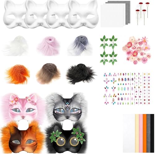 Worparsen Therian Mask Set, 31 PCs Therian Cat Mask Kit, DIY -Katzenmaske, selbstklebende Filzstoffblech 6 Farben mit 4 -pcs -Augennetz für Halloween -Masquerade, Cosplay -Party A von Worparsen