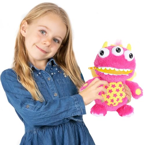 Worry Yummy Monster-Plüschtier für Kinder – 28 cm (11 Zoll) weiches Kuscheltier für Kinder – Angst-, Stress- und Furcht reduzierender Schlafbegleiter für Jungen und Mädchen – Rosa 'Luna' von Worry Yummy
