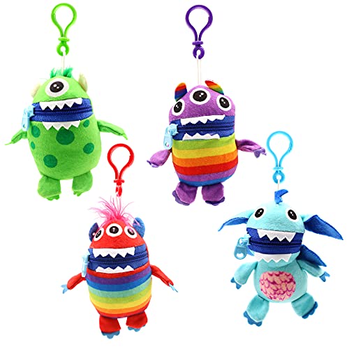 Worry Yummy Schlüsselanhänger zum Anklippen, Stofftiere, 4 Stück, Kindermonster, Stofftiere, 13 cm, weiches Kuscheltier für Kinder, Jungen und Mädchen, Angst, Stress und Angst reduzieren von Worry Yummy