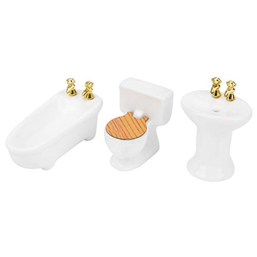 Wosune 1/24 Dollhouse Badewanne, 1/24 Dollhouse Badezimmer Set, Dollhouse Badewanne WC Waschbecken Kit 1/24 Dollhouse Keramik Badewanne Miniatur Simulation für(Pure White) von Wosune