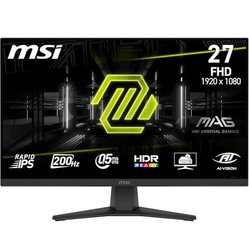 MSI MAG 272F Gaming-Monitor 27 Zoll, FHD 1920 x 1080, 200 Hz, 0,5 ms, HDR Ready, AMD FreeSync Premium, Eye Care, AI Vision, HDMI 2.0b, DP 1.2a, neigungsverstellbare Halterung, VESA-Halterung, schwarz MSI MAG 272F Gaming-Monitor 27 Zoll, FHD 1920 x 1080, 200 Hz, 0,5 ms, HDR Ready, AMD FreeSync Premium, Eye Care, AI Vision, HDMI 2.0b, DP 1.2a, neigungsverstellbare Halterung, VESA-Halterung, schwarz von Wouueso