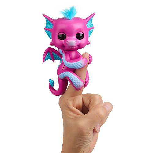 WowWee Fingerlings Drache pink mit blauem Glitzer Sandy - 3583 / interaktives Spielzeug, reagiert auf Geräusche, Bewegungen und Berührungen von Wow Wee
