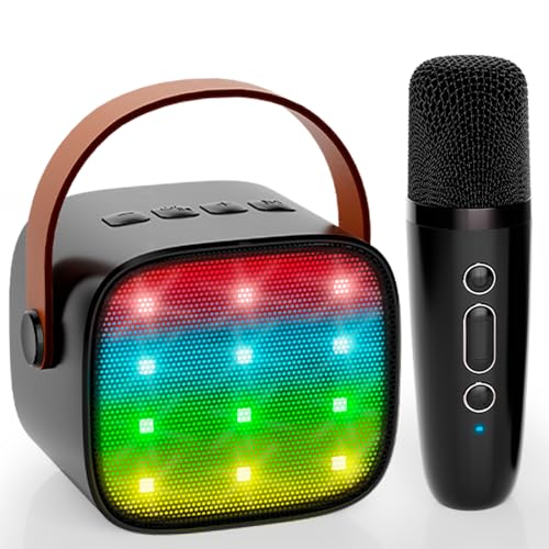 Karaoke Maschine Kinder, Karaoke Anlage mit 1 Mikrofonen, Mini Bluetooth Lautsprecher mit LED Lichteffekten für Kinder Erwachsene, Geschenke für Mädchen Junge Spielzeug für 3 4 5 6 7 8+ Jahre von Wowstar