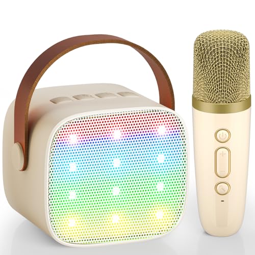 Kinder Karaoke Maschine, Neueste Karaoke Mikrofon Kinder, Geschenke für Mädchen Jungs,Mini Bluetooth Lautsprecher Geschenk Mädchen Stimmverzerrer-Spielzeug Spielzeug für 3 4 5 6 7 8 9 10+(Beige) von Wowstar