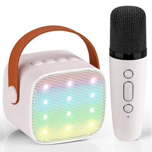 Kinder Karaoke Maschine, Neueste Karaoke Mikrofon Kinder, Geschenke für Mädchen Jungs,Mini Bluetooth Lautsprecher Geschenk Mädchen Stimmverzerrer-Spielzeug Spielzeug für 3 4 5 6 7 8 9 10+(Weiß) von Wowstar