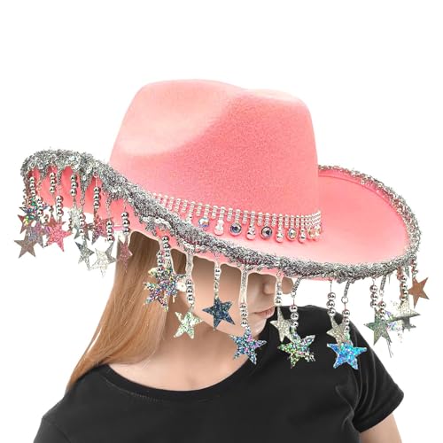 Cowboyhüte für Frauen westlich, funkelnde Cowgirl -Hüte | Retro Western Theme Cow Hut - Kopfbedeckung mit fünffachen Star Quasten für Maskerade-Accessoires Cowboyhüte für Frauen westlich, funkelnde Cowgirl -Hüte | Retro Western Theme Cow Hut - Kopfbedeckung mit fünffachen Star Quasten für Maskerade-Accessoires von Wpsagek