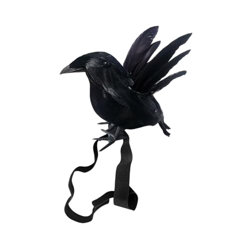 Schulter-Raben Zubehör, schwarze Krähen-Schulter-Requisitenkostüm, Halloween, realistischer stehender Plüsch-Raben mit Gummiband, Halloween-Kostüm-Zubehör von Wpsagek