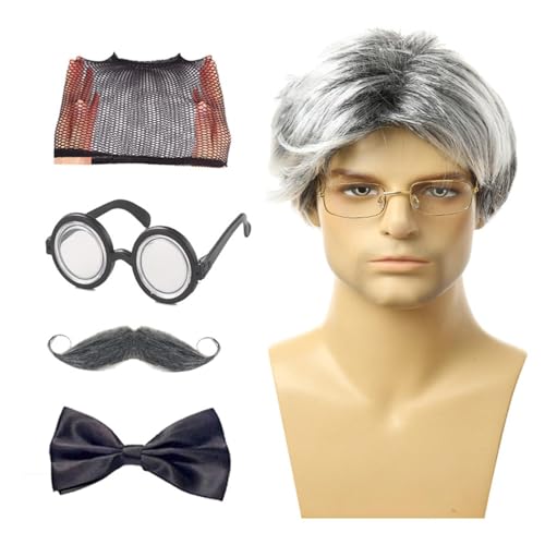 Wpsagek Halloween-Alter-Mann-Kostüm,Opa-Kostüm-Set - 5-teiliges Opa-Set mit Old-Man-Perücke - Opa-Zubehör-Set, Alter Mann-Kostüm, Opa-Set, lustige Cosplay-Requisiten für Karneval, Party, Cosplay von Wpsagek