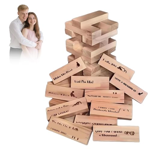 Klassische Paare Spiele Holz Tumbling Tower Spiel – 48 Holz-Stapelspiel, Indoor Party Spaß Date Nacht Jahrestag Stapelblöcke für Paare von Wqafe