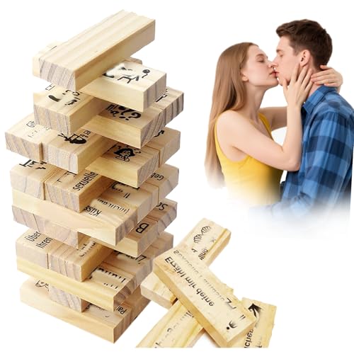 Wqafe Deutsch Stapelspiel aus Holzblöcken für Paare 48 Stück Lust Tower Blocks Indoor Party Spaß Date Nacht Jahrestag Stapelblöcke für Paare Paare-Spiel Zum Valentinstag Paarspiele für Erwachsene von Wqafe