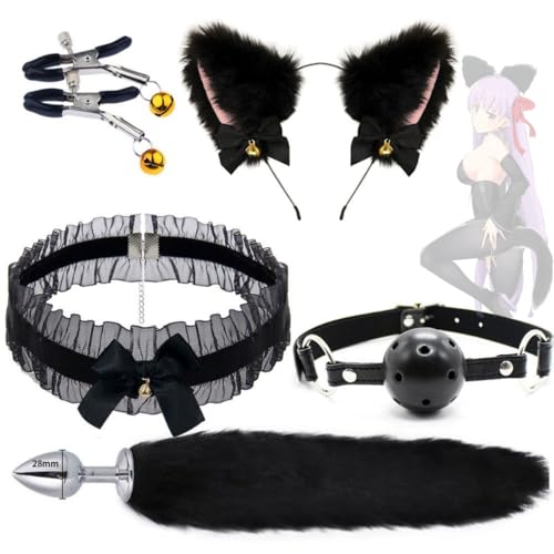 WreGmgg Cosplay Fox Black Lace Kostüm 5-teiliges Set, Cosplay Essentials, komplettes Set beinhaltet, Kopfstück, Schwanz, etc., Auch Größe, Anime Expo Cosplay Party, Original Geschenk -Z WreGmgg Cosplay Fox Black Lace Kostüm 5-teiliges Set, Cosplay Essentials, komplettes Set beinhaltet, Kopfstück, Schwanz, etc., Auch Größe, Anime Expo Cosplay Party, Original Geschenk -Z von WreGmgg