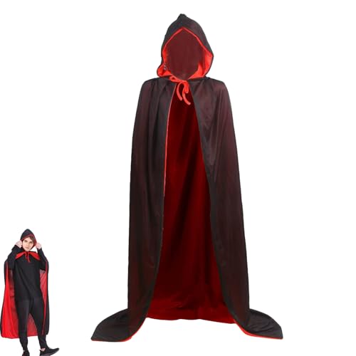 Halloween Vampire Cloak Cape, Black and Red Reversible Masquerade Costume Cape for Adults, Dracula Witch Wizard Outfit, Perfect for Halloween Parties and Cosplay Events, Full-Length Coverage von Wrohto