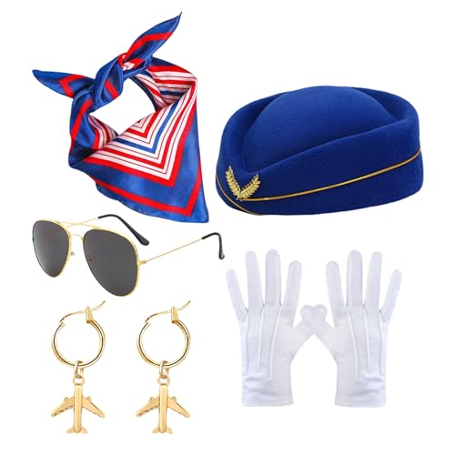 Stewardess Kostüm Damen Halloween Cosplay Air Hostess Outfit Zubehör Set mit Hut Schal Brille Handschuhe Ohrringe Perfekt für Maskerade Party 22.05 bis 58.0 cm Stewardess Kostüm Damen Halloween Cosplay Air Hostess Outfit Zubehör Set mit Hut Schal Brille Handschuhe Ohrringe Perfekt für Maskerade Party 22.05 bis 58.0 cm von Wrohto
