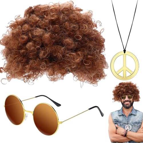 Wrohto Disco Perücke und Sonnenbrille - Herren Hippie Kostüm Zubehör Set | Retro Hip Hop Kostüm Kit, Gold Disco Sonnenbrille Disco Kostüm Zubehör Herren 70er Jahre Wrohto Disco Perücke und Sonnenbrille - Herren Hippie Kostüm Zubehör Set | Retro Hip Hop Kostüm Kit, Gold Disco Sonnenbrille Disco Kostüm Zubehör Herren 70er Jahre von Wrohto