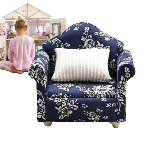 Wrohto Doll House Sofa, Modern Arm Chair with Pillow, Dark Blue Floral Pattern Miniature Sofa, Wooden Fabric Frame Reading Chair for Decoration Accessories, 3.23x2.52x2.83 inches Wrohto Doll House Sofa, Modern Arm Chair with Pillow, Dark Blue Floral Pattern Miniature Sofa, Wooden Fabric Frame Reading Chair for Decoration Accessories, 3.23x2.52x2.83 inches von Wrohto