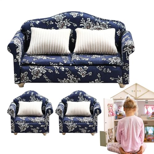 Wrohto Doll House Sofa, Modern Arm Chair with Pillow, Dark Blue Floral Pattern Miniature Sofa, Wooden Fabric Frame Reading Chair for Decoration Accessories, 3.23x2.52x2.83 inches Wrohto Doll House Sofa, Modern Arm Chair with Pillow, Dark Blue Floral Pattern Miniature Sofa, Wooden Fabric Frame Reading Chair for Decoration Accessories, 3.23x2.52x2.83 inches von Wrohto