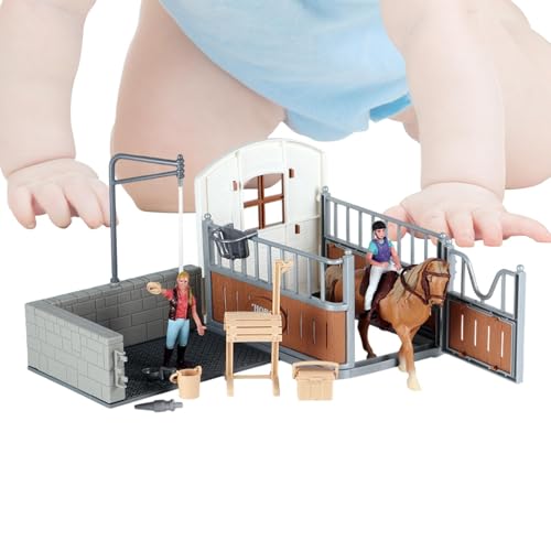 Wrohto Horse Stable Model, Farm Animal Fence Figurines, Horses Figures Collection, Realistic Pretend Play, Fun for Boys and Girls, Easter, Birthday, Children's Day Gift, (PP) von Wrohto