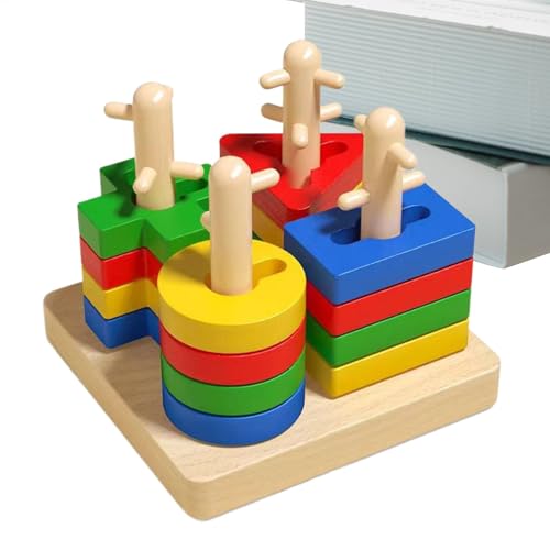 Wrohto Sorting and Stacking Toys, Shape and Color Recognition Blocks, Educational Matching Game, Early Learning Playset for Kids Aged 3-6 Years, Cognitive Development, 5x5x4.61 inches Wrohto Sorting and Stacking Toys, Shape and Color Recognition Blocks, Educational Matching Game, Early Learning Playset for Kids Aged 3-6 Years, Cognitive Development, 5x5x4.61 inches von Wrohto