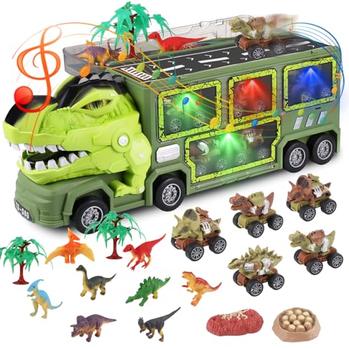 Wrymish Dinosaurier Truck Spielzeug ab 3 4 5 6 7 8 Jahre, Dino LKW Autotransporter Spielzeug Set mit 9 Dinosaurier Figuren und 5 Mini Dino Auto, Mit Ton&Licht, Kinder Weihnachts Geburtstags Geschenke Wrymish Dinosaurier Truck Spielzeug ab 3 4 5 6 7 8 Jahre, Dino LKW Autotransporter Spielzeug Set mit 9 Dinosaurier Figuren und 5 Mini Dino Auto, Mit Ton&Licht, Kinder Weihnachts Geburtstags Geschenke von Wrymish