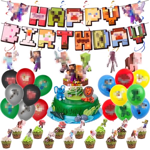 55 Stück Geburtstagsdeko Jungen Gamer Geburtstag Deko, Videospiele Kinder Geburtstag Dekoration Partyzubehör, Enthält Happy Birthday Banner, Cupcake Topper, Luftballons, Hängende Wirbel 55 Stück Geburtstagsdeko Jungen Gamer Geburtstag Deko, Videospiele Kinder Geburtstag Dekoration Partyzubehör, Enthält Happy Birthday Banner, Cupcake Topper, Luftballons, Hängende Wirbel von WuGU