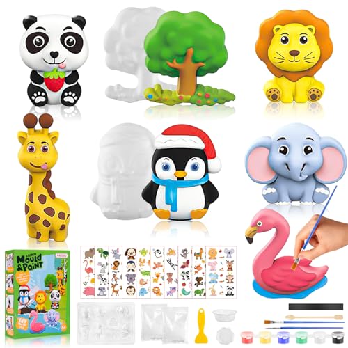 Tier Gipsgießen Set, Gipsfiguren zum bemalen für kinder, Gips Giessen Malset Bastelset, Gips Bastelset mit 7 Muster, Tieren Gipsformen zum Gießen und Malen, Geschenk zum Basteln für Kinder ab 6 jahre Tier Gipsgießen Set, Gipsfiguren zum bemalen für kinder, Gips Giessen Malset Bastelset, Gips Bastelset mit 7 Muster, Tieren Gipsformen zum Gießen und Malen, Geschenk zum Basteln für Kinder ab 6 jahre von WuGU