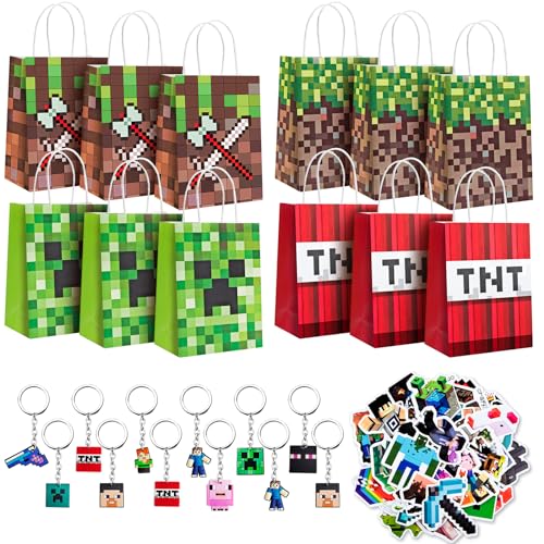 WuGU 74 pcs Spiel Kindergeburtstag Party Mitgebsel, Geschenktüten Kindergeburtstag Set, 12 Mitgebsel Tüten +12 Schlüsselanhänger +50 Aufkleber für Geschenk, Giveaways, Hochzeiten, Party, Ostertüten WuGU 74 pcs Spiel Kindergeburtstag Party Mitgebsel, Geschenktüten Kindergeburtstag Set, 12 Mitgebsel Tüten +12 Schlüsselanhänger +50 Aufkleber für Geschenk, Giveaways, Hochzeiten, Party, Ostertüten von WuGU