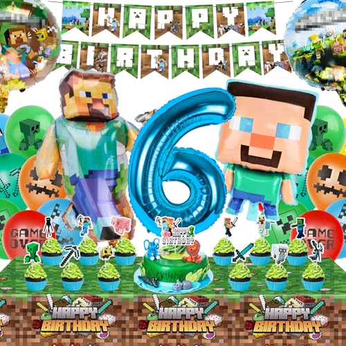 WuGU Luftballons Geburtstag Kinder, Mine-Craft Geburtstagsdeko 6 Jahre Junge Mädchen, Mine-Craft Spielthema Partyzubehör Set Enthält Happy Birthday Banner Luftballons Tischdecke Party Deko Set WuGU Luftballons Geburtstag Kinder, Mine-Craft Geburtstagsdeko 6 Jahre Junge Mädchen, Mine-Craft Spielthema Partyzubehör Set Enthält Happy Birthday Banner Luftballons Tischdecke Party Deko Set von WuGU