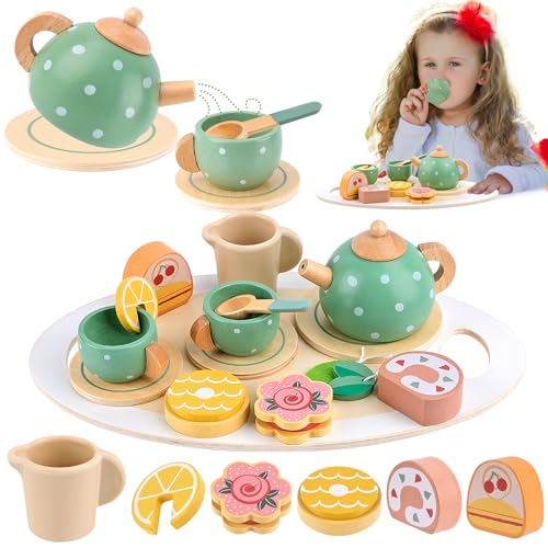 WuGU Teeservice Kinder Holz Set, Kinderküche Zubehör, Tee Set für Spielküche, Teeparty Rollenspiele, Geschenk für Mädchen Jungen ab 3 Jahren WuGU Teeservice Kinder Holz Set, Kinderküche Zubehör, Tee Set für Spielküche, Teeparty Rollenspiele, Geschenk für Mädchen Jungen ab 3 Jahren von WuGU