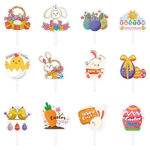 12PCS Easter Cupcake T-o-p-p-e-r-s For Festive Treats Easter B-u-n-n-y Cupcake T-o-p-p-e-r-s Cheerful Rabbit Designs Easter Themed Cake Embellishments von WuLi77