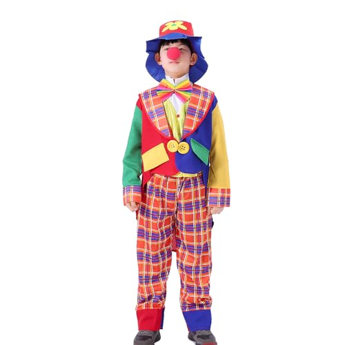 WuLi77 Neuartiges Clown Kostüm Einschließlich Clown Mantel Hemd Hose Clown Clown Krawatte Zubehör Für Halloween Cosplay Party Kindergröße 85–95 Cm von WuLi77