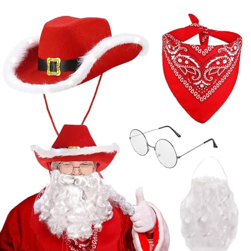 WuLi77 Weihnachtsmann Anzug Weihnachtsmann Kostüm Für Männer Frauen Erwachsene 4/5-teiliges Weihnachtsmann Kostüm Outfits Lustige Weihnachtsmann Barthandschuhe Weihnachtsmann Anzug von WuLi77