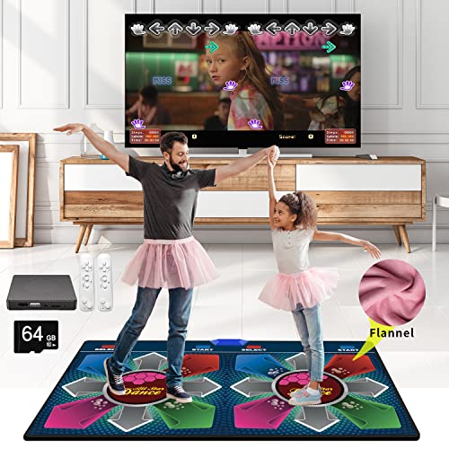 Musik-Doppel Tanzmatten für Kinder und Erwachsene, 64 GB Speicherkarte, Fitness-Tanzspiele mit MV/3D/Cartoon-Dance-Mode, 899 Spiele und 650 Songs,75 MVs für HDMI-TV-Spaß, Senior-Flanell-Material von WuZhuangYuan