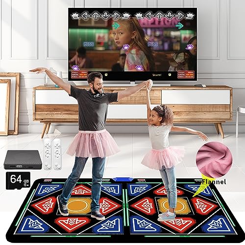 Musik-Doppel Tanzmatten für Kinder und Erwachsene, 64 GB Speicherkarte, Fitness-Tanzspiele mit MV/3D/Cartoon-Dance-Mode, 899 Spiele und 75 MVs, 650 Songs für HDMI-TV-Spaß, Senior-Flanell-Material von WuZhuangYuan