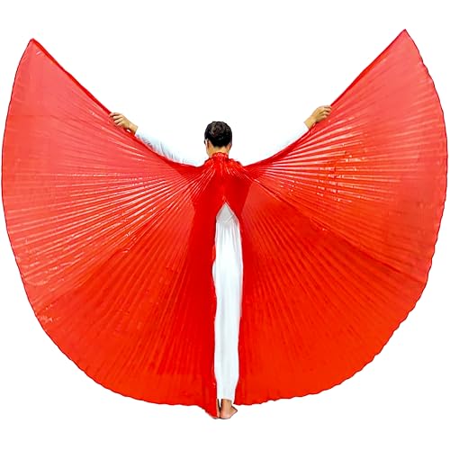 Wuchieal Damen 2 Stöcke & Engel Coak Bauchtanz Kostüm Winkel Isis Flügel, Rot und geschlitzte Rückseite, One Size&Slit back von Wuchieal