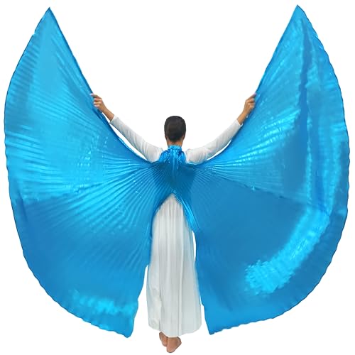 Wuchieal Damen 2 Stöcke & Engel Schlitz Rücken Coak Bauchtanz Kostüm Offen auf dem Rücken Winkel Isis Flügel (Hellblau) von Wuchieal