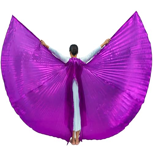 Wuchieal Damen 2 Stöcke & Engel Schlitz zurück Coak Bauchtanz Kostüm Offen auf dem Rücken Winkel Isis Flügel (lila) von Wuchieal