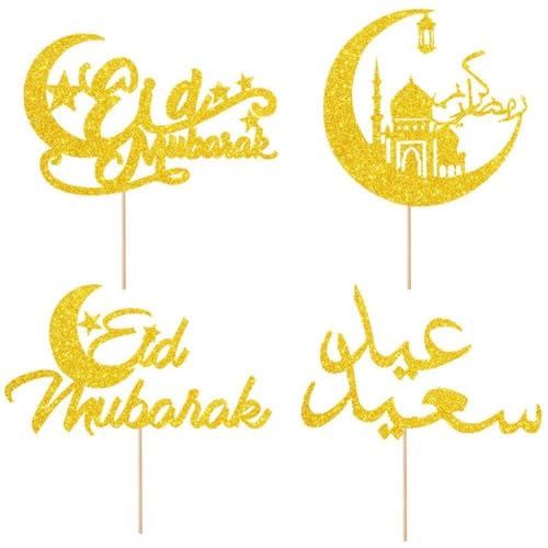 Eid Mubarak Cake Toppers Gold Glitter Ramadan Cupcake Topper Ramadan Muslim Dessert Dekor Für Islam Muslim Eid Party Supplies von Wudaizhi