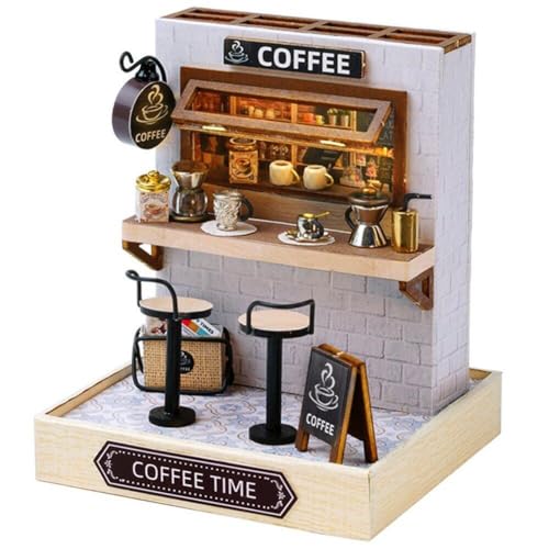 House Kit Kaffeehouse DIY Holz Miniaturzimmer Modell Gebäude Bastelkits Geschenke Für Erwachsene Und Teenager Für Weihnachten von Wudaizhi