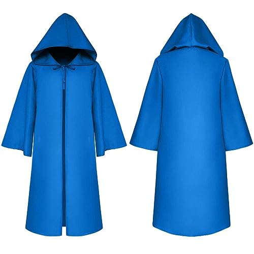 Wudida Erwachsene Jedi-Ritter-Robe Reaper-Umhang Umhang Ritter-Kapuzenuniform für Halloween Maskerade Rollenspiele Blauer Umhang XXXL von Wudida