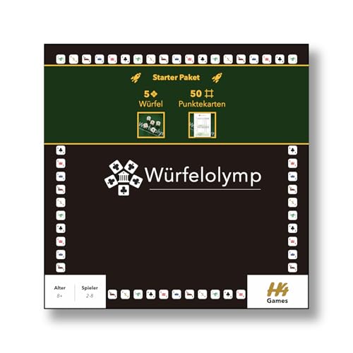 Würfelolymp - Würfelset mit 5 Würfeln - Großer Punkteblock mit 50 Punktekarten - Würfelspiel Pokerspiel Gesellschaftsspiel für Freunde und die ganze Familie (Starter Paket) von Würfelolymp