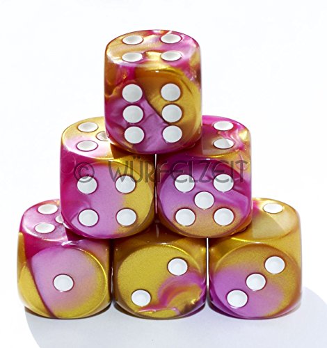 Würfelzeit 7255 - Würfel w6 16 mm, Alyen Gold-rosé m/Weiss (6er Set im Polybeutel) von WÜRFELZEIT 35
