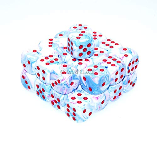 Würfelzeit 7382 - Würfel w6 12 mm, Cosmoo frakti delfi m/rot (32 Würfel in Klarsichtbox) von WÜRFELZEIT 35